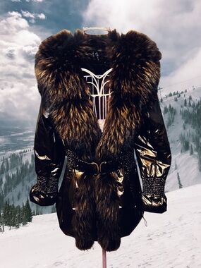 Authentic fur) vintage Ski Puffer Jacket with belt